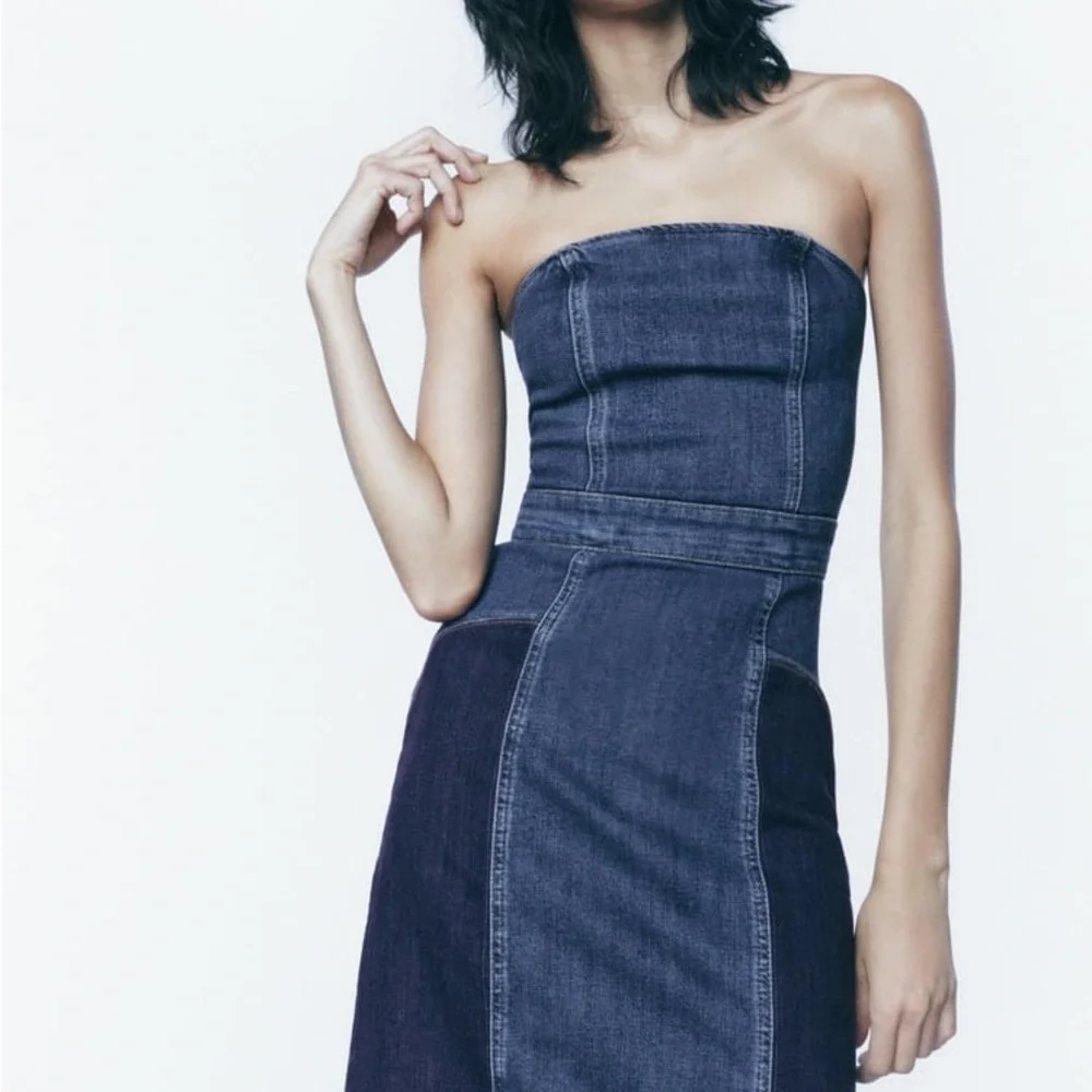 Zara Blue Denim Strapless Dress - Picture 12 of 16